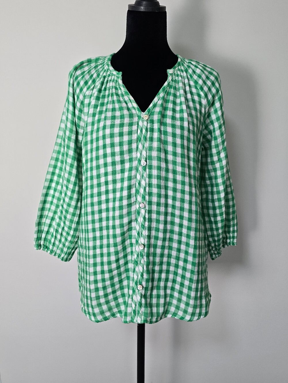 Market & Spruce Green and White Gingham Button-Down Top